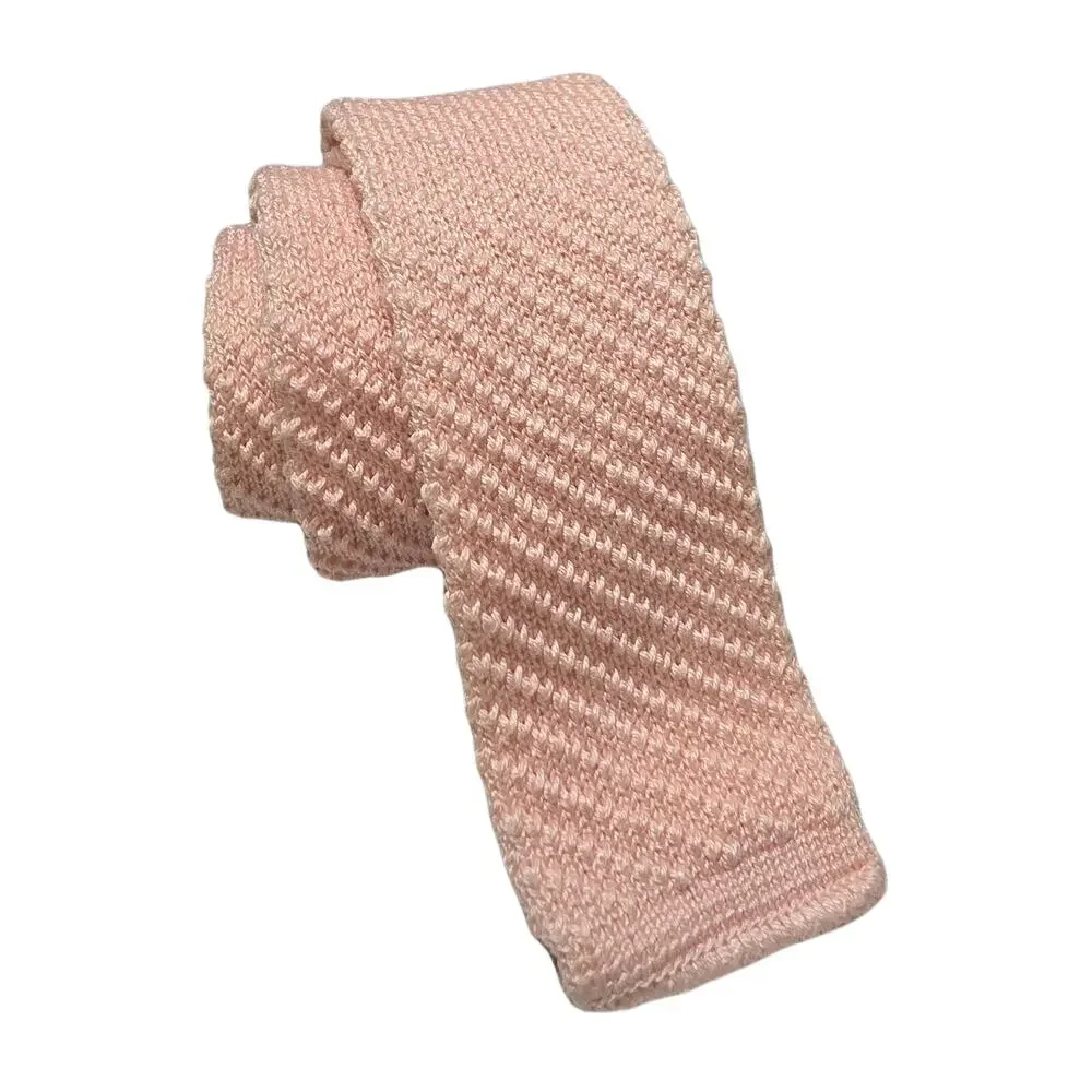 John Henry 100% Cotton Men's KNIT Tie Pink Square End USA 51 1/2